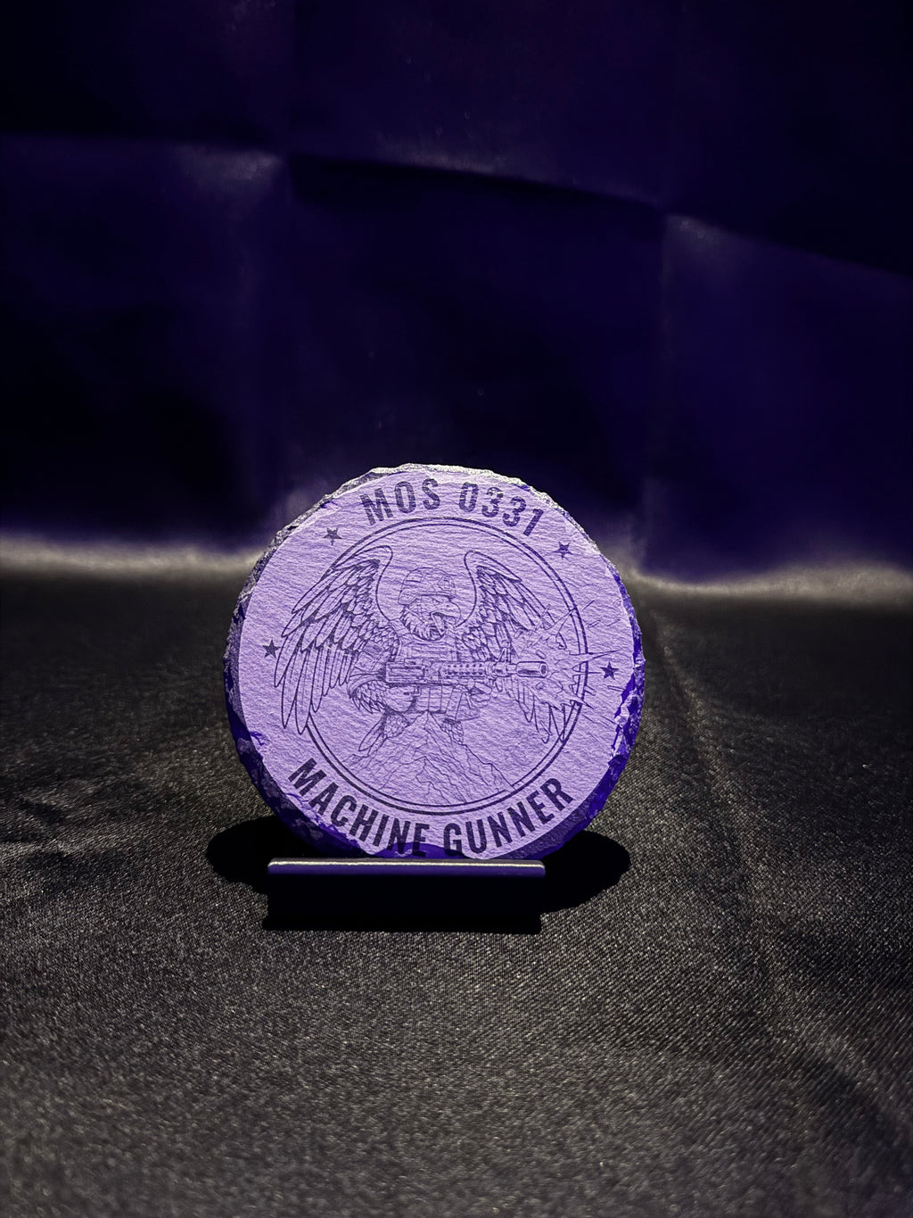 Military MOS Stone Coasters with Precision Laser Engraving.