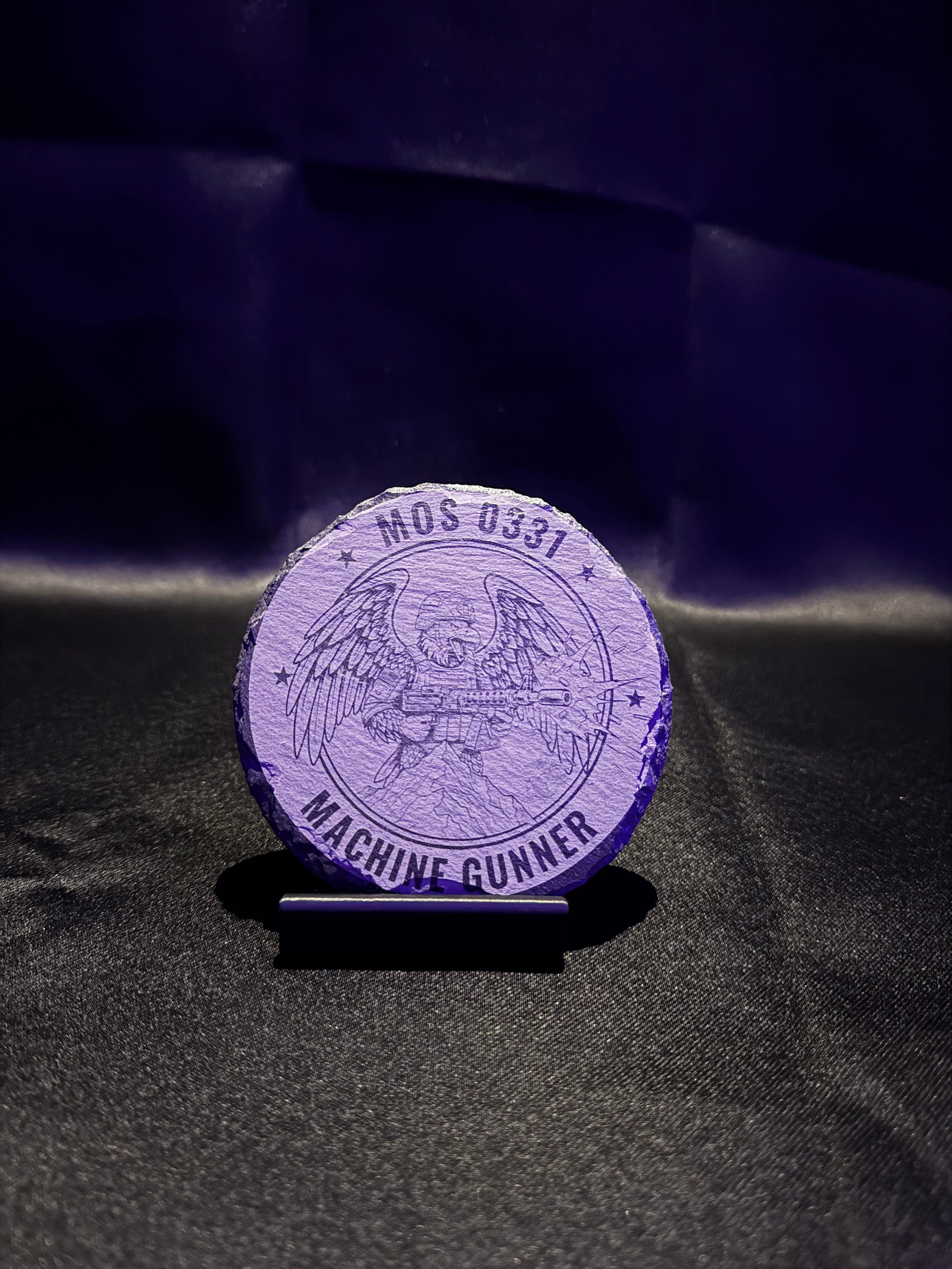Military MOS Stone Coasters with Precision Laser Engraving.