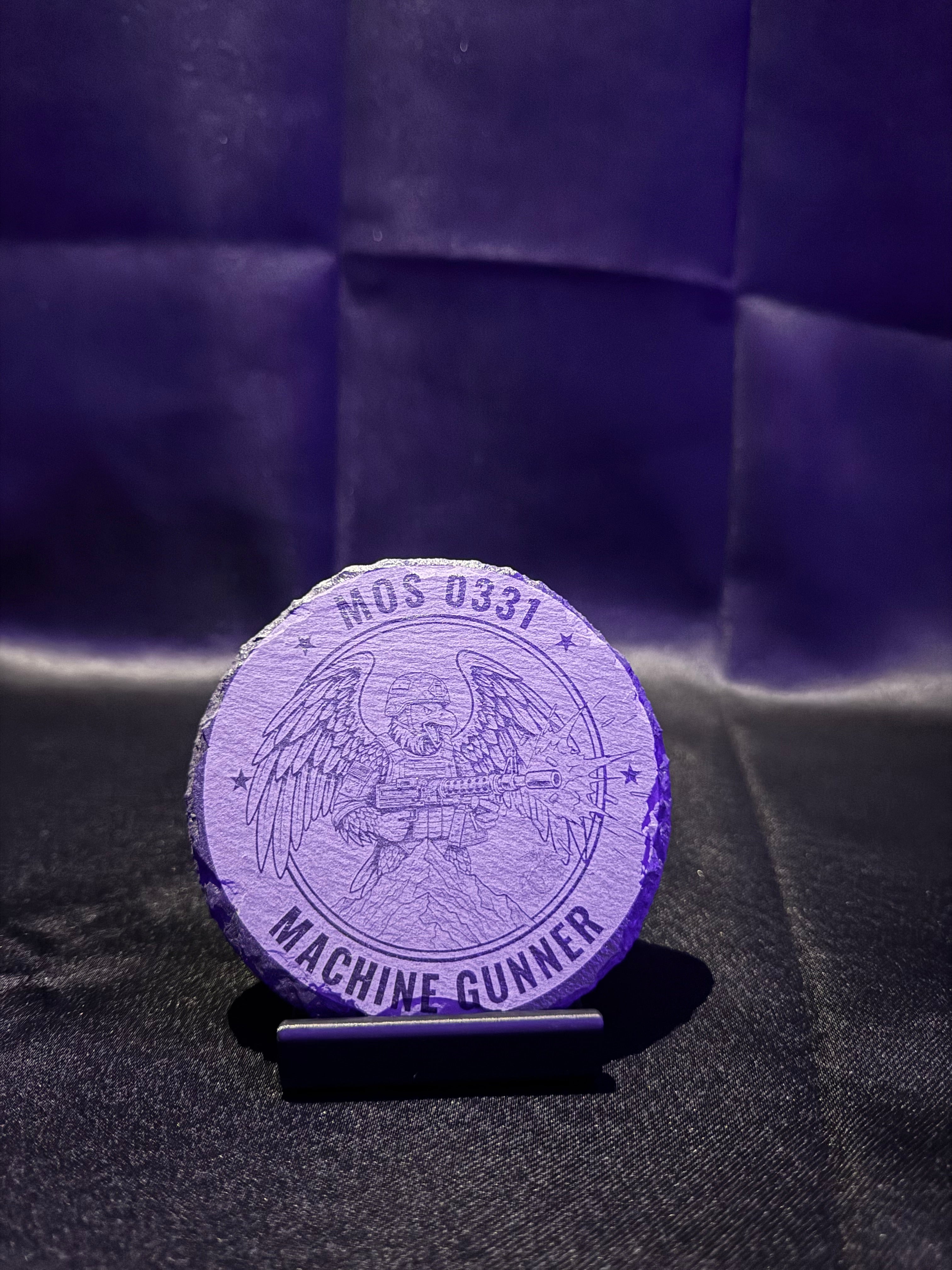 Military MOS Stone Coasters with Precision Laser Engraving.