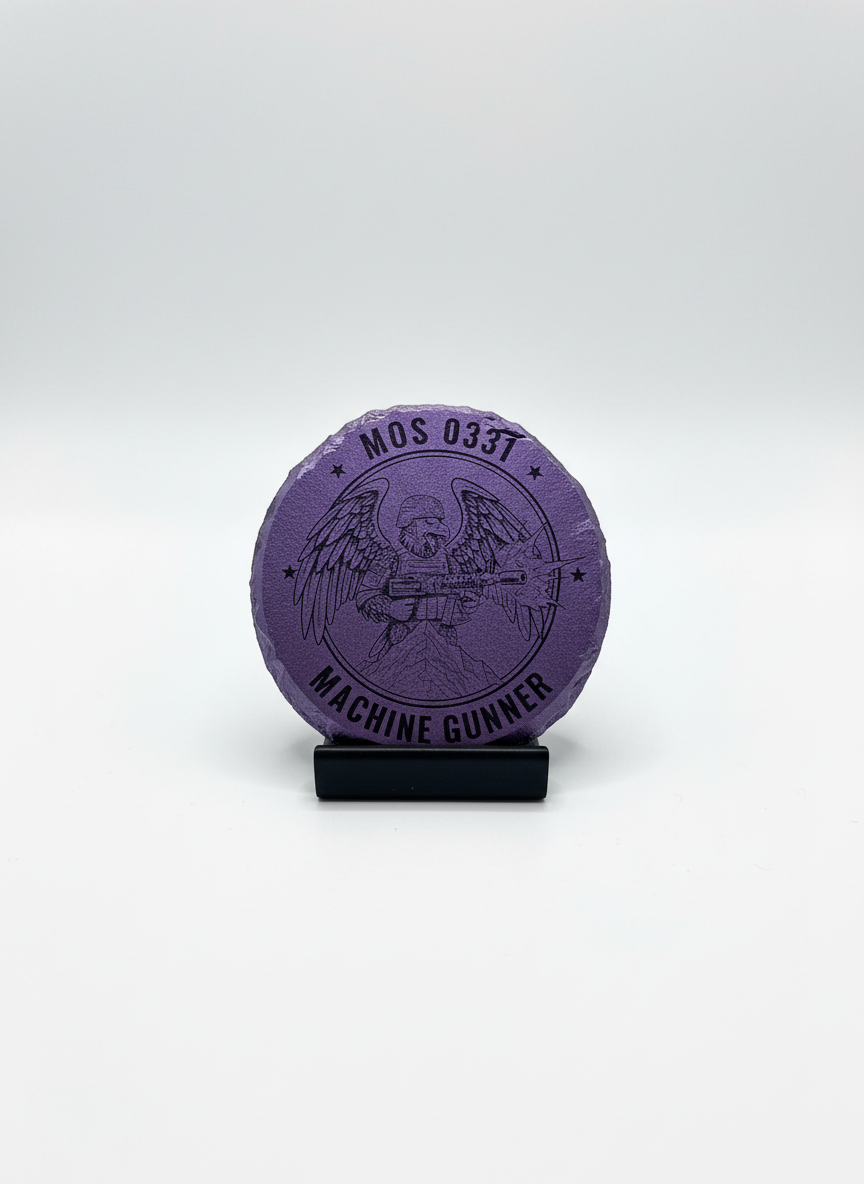 Military MOS Stone Coasters with Precision Laser Engraving.