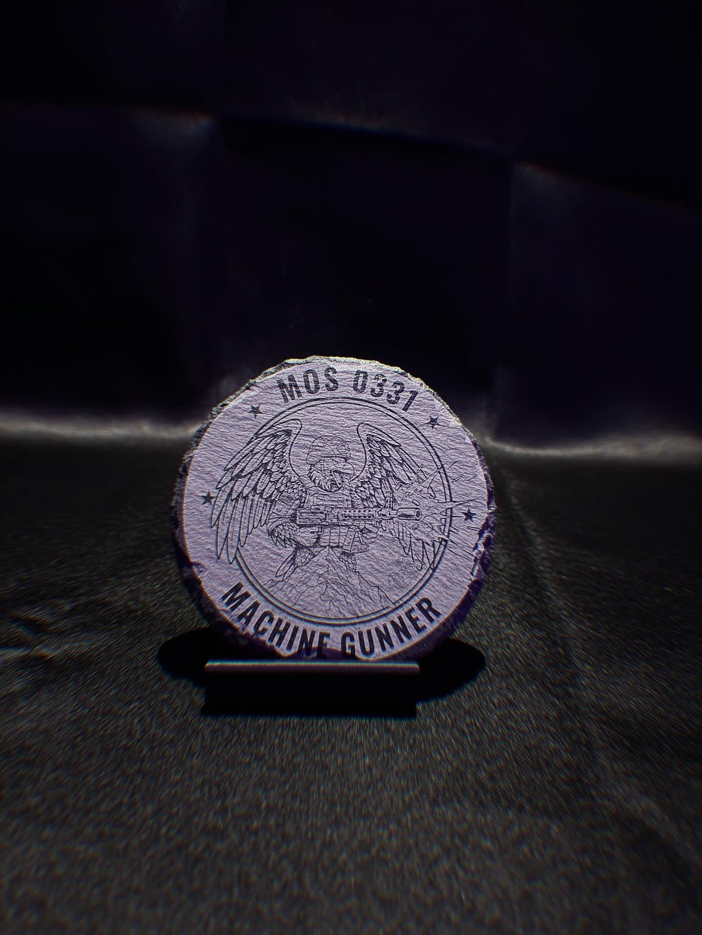 Military MOS Stone Coasters with Precision Laser Engraving.