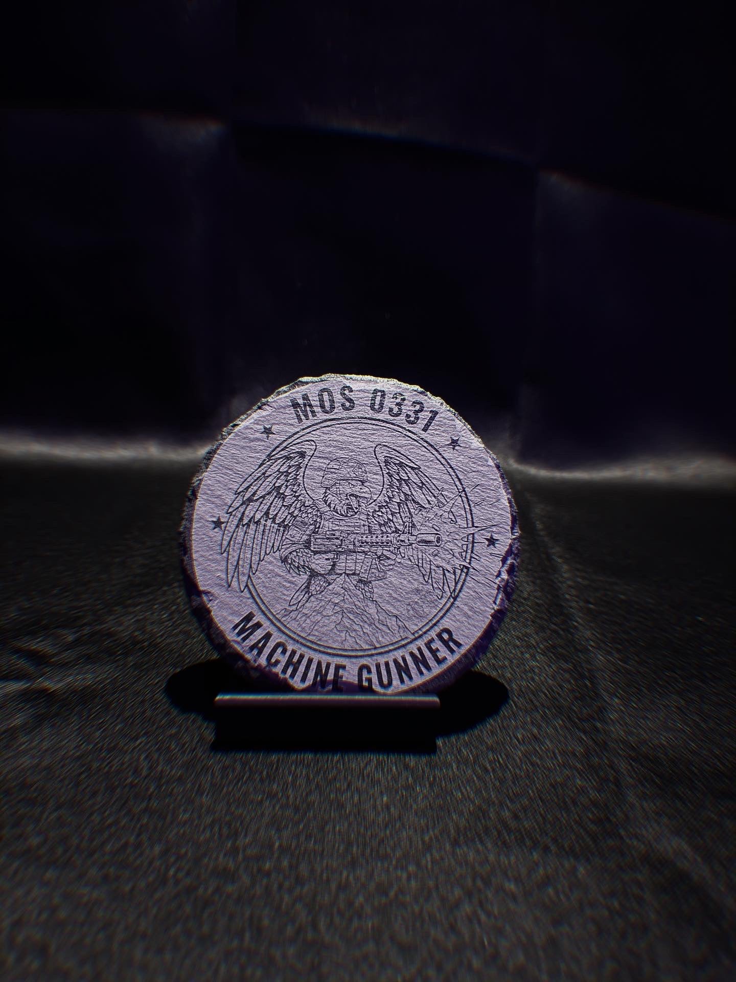 Military MOS Stone Coasters with Precision Laser Engraving.